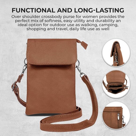 Leather Small Crossbody Phone Purse for Women Lightweight Stylish Durable - Picture 2 of 8